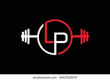 Letter L,P, LP OR PL Logo With barbell. Fitness Gym logo Vector.