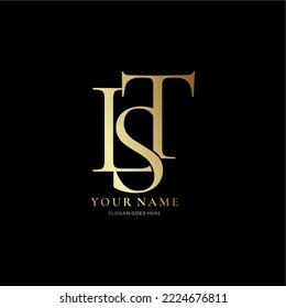 logotipo de letra L, S y T. iniciales del logotipo de lujo LST color de oro aislado fondo negro.señal de negocio,iniciales de negocio LST