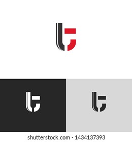 Letter lt linked lowercase logo design template elements. Red letter Isolated on black white grey background. Suitable for business, consulting group company.