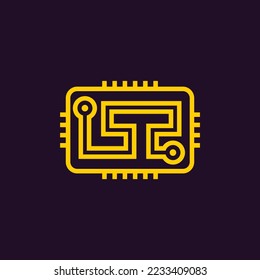 Letter LT logo, circuits logo design
