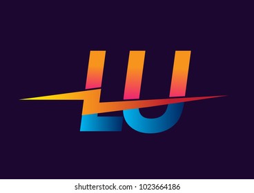 Letter LU logo with Lightning icon, letter combination Power Energy Logo design for Creative Power ideas, web, business and company.