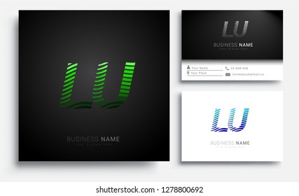Letter LU logotype with colorful circle, with striped composition letter, sets of business card for company identity, creative industry, web.