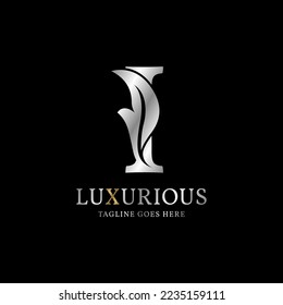 letter I luxurious leaf initial vector logo design element