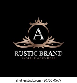 letter A luxurious rustic crest logo badge for beauty care, wedding organizer, hotel and cottage