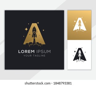 Letter A with luxury abstract rocket logo template 