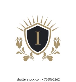 I letter luxury crest logo with rose flower unique eps 10 eps 8