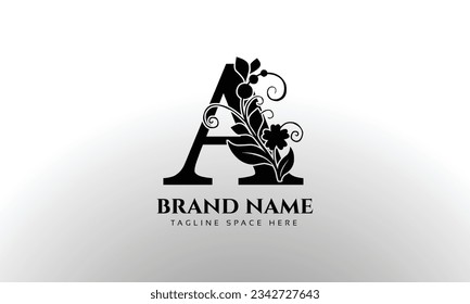 Letter A luxury floral logo design template with Black color