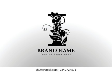 Letter I luxury floral logo design template with Black color