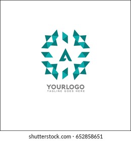 A letter luxury font identity, designed using green triangle geometric shape. on white background, sign ,logo, symbol, icon, graphic, vector.