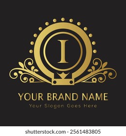 Letter I luxury gold logo concept
