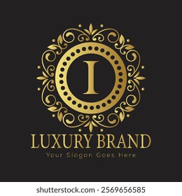 Letter I luxury gold logo concept brand logo design with a royal gold crown emblem and elegant typography
