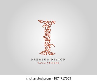 Letter I Luxury logo icon, Elegant flourishes ornament monogram design vector.