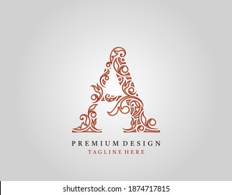 Letter A Luxury logo icon, Elegant flourishes ornament monogram design vector.