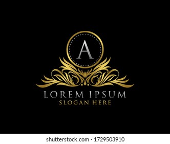 Letter A Luxury Logo. Monogram design elements, graceful template. Calligraphic elegant badge design. Business sign for Royalty, Letter Stamp, Boutique, Cafe, Hotel, Heraldic, Jewelry, Wedding.