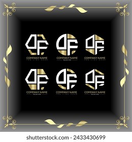 OF letter luxury logo set design.OF monogram polygonal and circle shape vector. OF luxury design.
