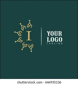 I Letter Luxury Logo. Simple and elegant floral design logo, Elegant linear luxury vector for brand identity