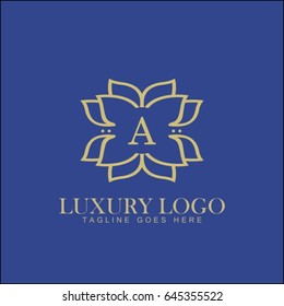 A letter. Luxury logo template flourishes calligraphic elegant ornament lines. Business sign, identity for Restaurant, Royalty, Boutique, Hotel, Jewelry, Fashion and other vector illustration