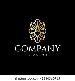 Letter A luxury monogram logo template vector for logo or badge design. Trendy vintage royal ornament frame illustration, great for fashion boutique