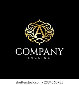 Letter A luxury monogram logo template vector for logo or badge design. Trendy vintage royal ornament frame illustration, great for fashion boutique and jewelery