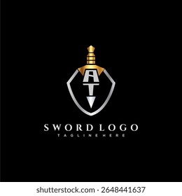 AT carta monograma de luxo para escudo e espada estilo imagem