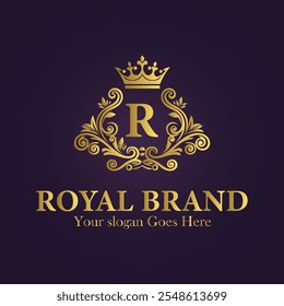 Letter Luxury R Crown Logo vector Illustration.