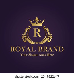 Letter Luxury R Crown Logo Vector Illustration.