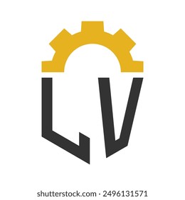 Letter LV Gear Logo Design for Service Center, Repair, Factory, Industrial, Digital and Mechanical Business
