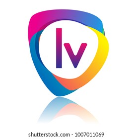 Letter LV logo with colorful splash background, letter combination logo design for creative industry, web, business and company.