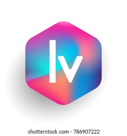 Letter LV logo in hexagon shape and colorful background, letter combination logo design for business and company identity.
