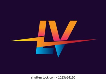 Letter LV logo with Lightning icon, letter combination Power Energy Logo design for Creative Power ideas, web, business and company.
