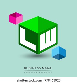 Letter LW logo in hexagon shape and green background, cube logo with letter design for company identity.
