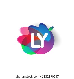 Letter LY logo with colorful splash background, letter combination logo design for creative industry, web, business and company.