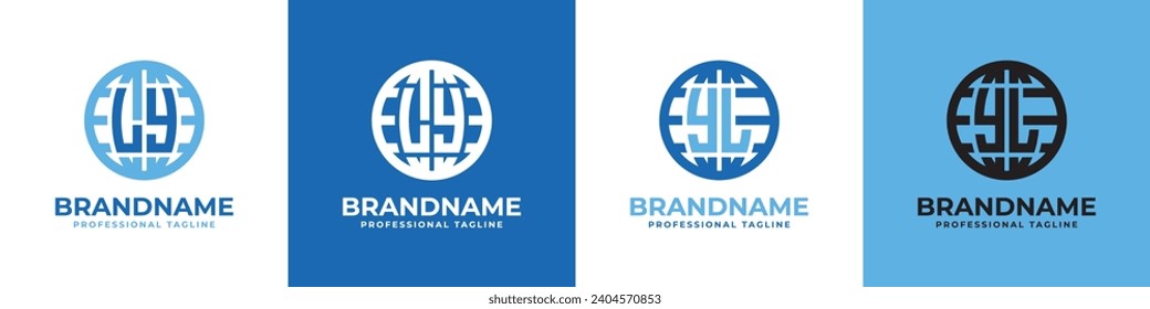 Letter LY und YL Globe Logo Set, geeignet für jedes Geschäft mit LY- oder YL-Initialen.