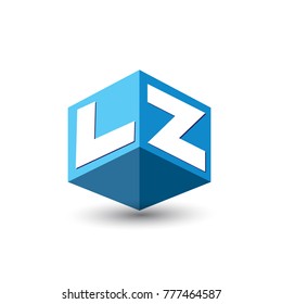 Letter LZ logo in hexagon shape and blue background, cube logo with letter design for company identity.
