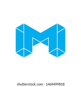 letter m 3d geometric blue diamond logo vector