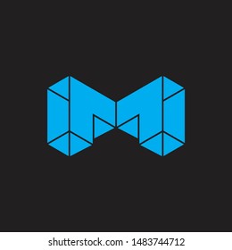 letter m 3d geometric blue diamond logo vector
