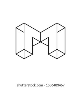 letter m 3d geometric line logo vector