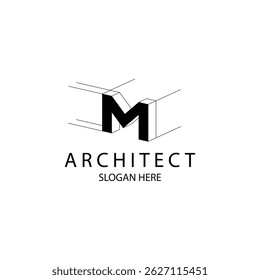 Letter M 3D logo architect for architecture and construction company
