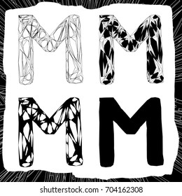 Letter M. 3d and silhouette constructive concept.