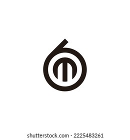 Letter m in 6, circle geometric symbol simple logo vector
