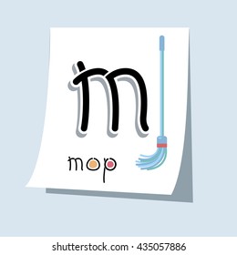 Letter M abc sticker on board with icon vector illustration