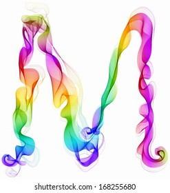 The letter M. Abstract colorful letter of beautiful smoke waves over white, Vector