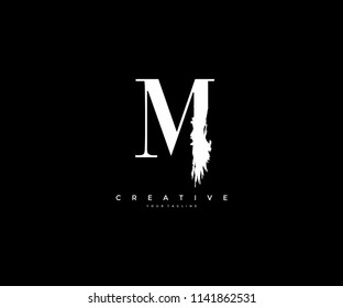 Letter M with abstract grunge stroke vector logo