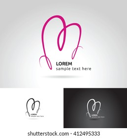 Letter M, abstract handwritten template, vector icon
