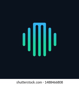 letter M abstract minimalistic sound music equalizer icon. Vector audio logotype. musical instrument, - vector