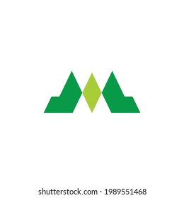 letter m abstract mountain green tree forest logo vector
