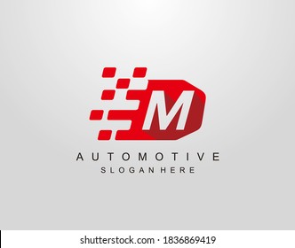 Letter M With Abstract Racing Flag Logo Design. Automotive Icon Template.