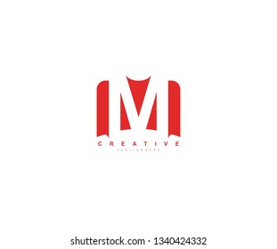 Letter M with Abstract Red Color Shape Modern Cutting Edge Stylish Logo