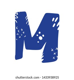 Letter M - abstract vector blue font with cut dots, stripes, lines, spots. Abc, alphabet isolated on white background. Perfect illustration for your design - print, poster, card, logo, label