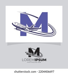 Letter M Airplane Logo Vector Design inspiration